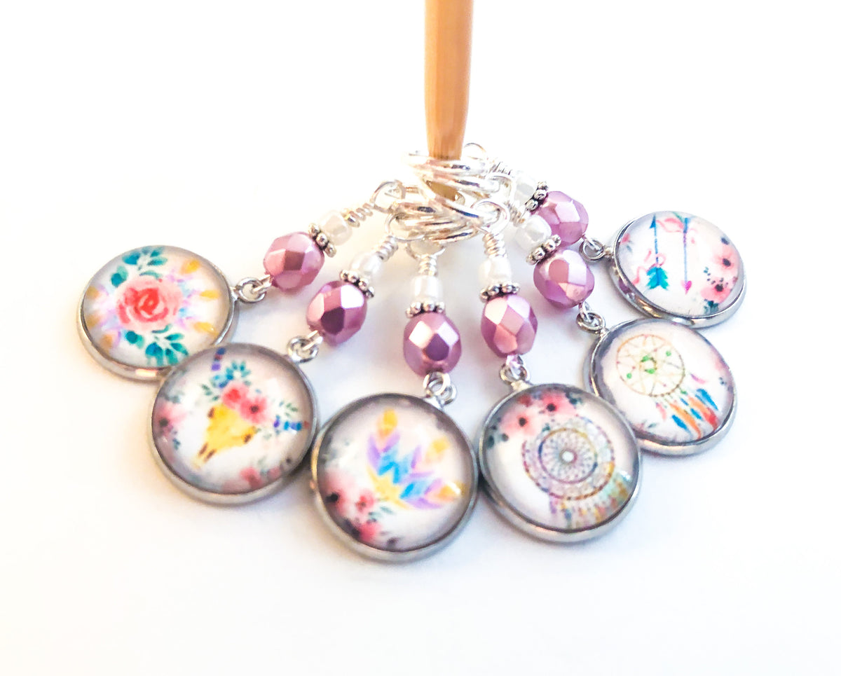 Medallion Stitch Markers for Knitting and Crochet, Beaded Knitting Markers,  Rings or Clasps