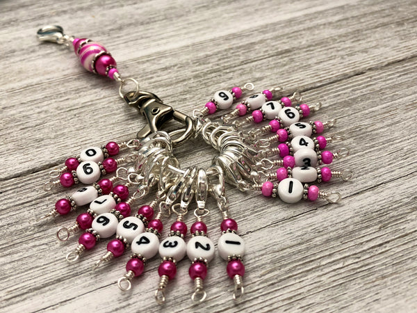 Beaded Row Counter Stitch Marker for Knitting or Crochet  Pink/purple/blue/green/red 