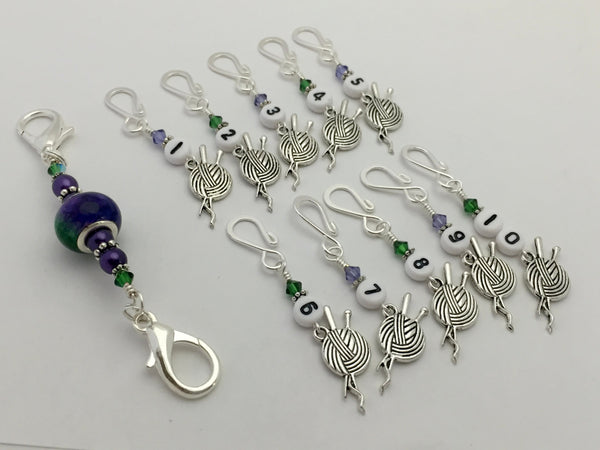Yarn Charm Numbered Stitch Markers & Holder - Row Counting Markers – Jill's  Beaded Knit Bits
