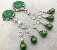 Green Mandala Magnetic Portuguese Knitting Pin & Stitch Marker Set | Gift for Knitters |