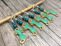 Jade Green Cats Stitch Marker Set, Sizes US3 to US15