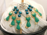 Jade Green Cats Stitch Marker Set, Sizes US3 to US15