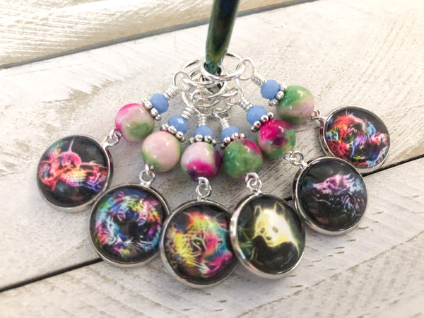 Wild Animal Stitch Markers for Knitting or Crochet, Choose Rings or Clasps