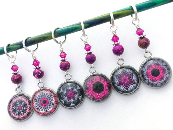 Magenta Medallion Stitch Markers for Knitting or Crochet