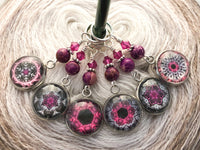 Magenta Medallion Stitch Markers for Knitting or Crochet