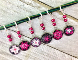 Raspberry Medallion Stitch Markers for Knitting or Crochet | Gift for Knitters | Choose Rings or Clasps | Mandala