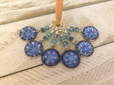 Blue Mandala Stitch Markers for Knitting or Crochet, Choose Rings or Clasps