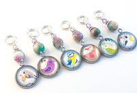 6-20 Bird Stitch Markers for Knitting, Choose Snag Free Rings or Clasps